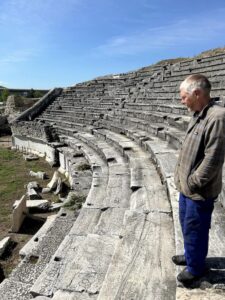 Archaeological remains of an amphitheatre at Stobi in North Macedonia.