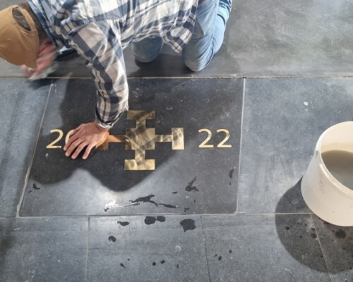New brass memorial being installed in Coventry Cathedral New brass memorial being installed in Coventry Cathedral