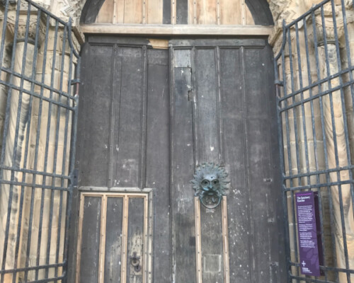 Doors of Durham Cathedral during conservation Doors of Durham Cathedral during conservation