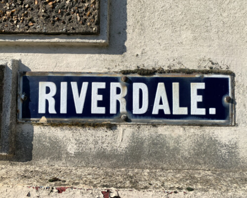 Blue enamel street sign in Horncastle, before conservation Blue enamel street sign in Horncastle, before conservation