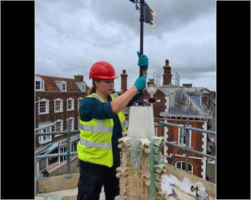 Reinstallation of conserved weather vane to Leighton Buzzard Market Cross Reinstallation of conserved weather vane to Leighton Buzzard Market Cross