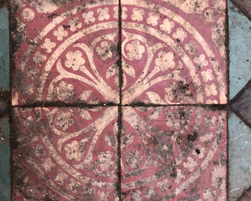 Floor tiles from Filey church, North Yorkshire, before conservation Floor tiles from Filey church, North Yorkshire, before conservation