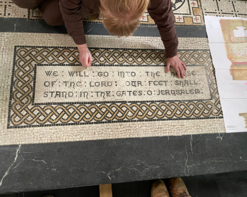Conservation of mosaics at St Mary's Church, Studley Royal, North Yorkshire. Conservation of mosaics at St Mary's Church, Studley Royal, North Yorkshire.