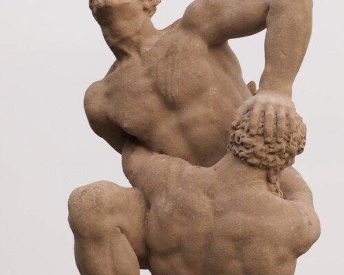 Hercules wrestling Anateus sculpture at Anglesey Abbey after conservation