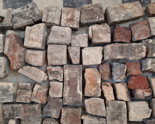 Dismantled brickwork from reredos at Horsforth Church during conservation
