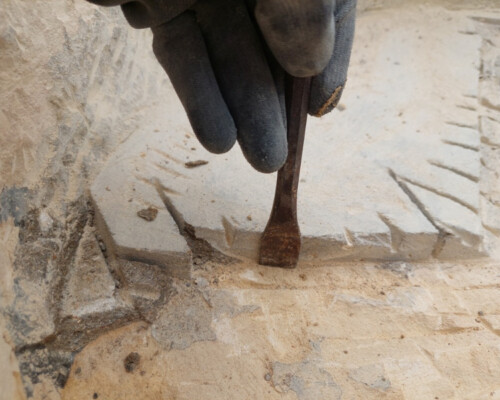 Detail of conservation work to church font from Nettlestead