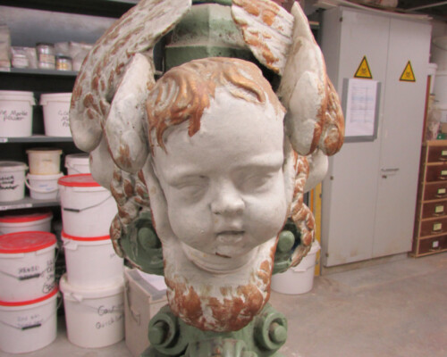 Woodwork from the font at Holy Trinity Church, Sunderland, before conservation and regilding Woodwork from the font at Holy Trinity Church, Sunderland, before conservation and regilding