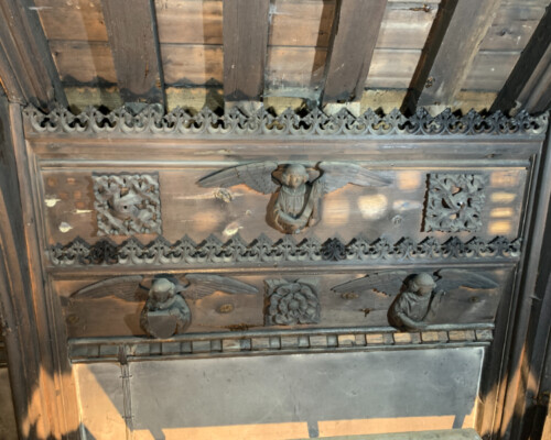Cleaning tests for roof timbers at Wimbotsham Church, which was fire-damaged in 2019 Cleaning tests for roof timbers at Wimbotsham Church, which was fire-damaged in 2019