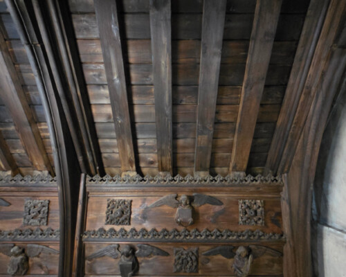 Roof timbers at Wimbotsham Church, which was fire-damaged in 2019 Roof timbers at Wimbotsham Church, which was fire-damaged in 2019