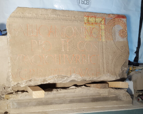 Installation of artefacts at Corbridge Roman Town museum, Hadrian's Wall.
