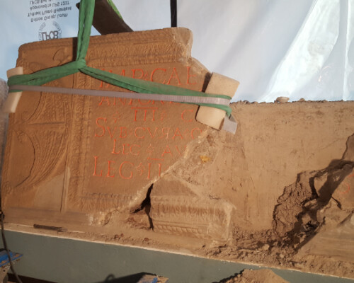Installation of artefacts at Corbridge Roman Town museum, Hadrian's Wall.