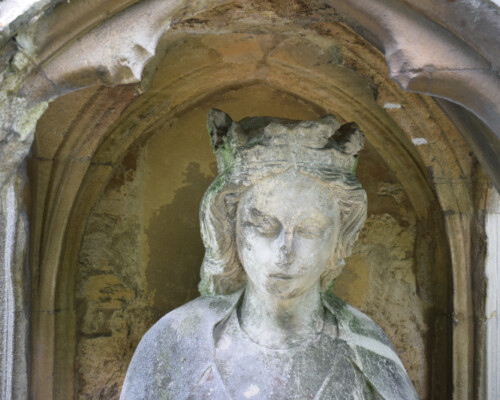 Inspecting statues on Northampton's Eleanor Cross, 2019. Inspecting statues on Northampton's Eleanor Cross, 2019.
