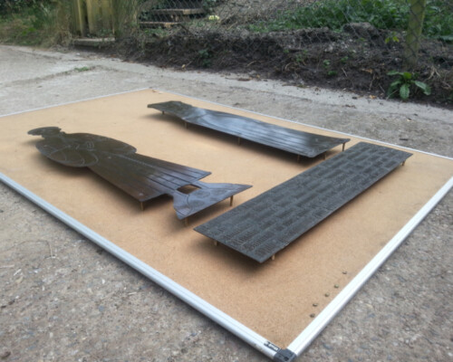 Conserved monumental brasses from St Nicholas' Church, Kingston upon Thames, before reinstallation