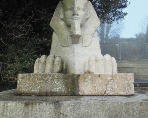 Sphinx at Crystal Palace during cleaning.