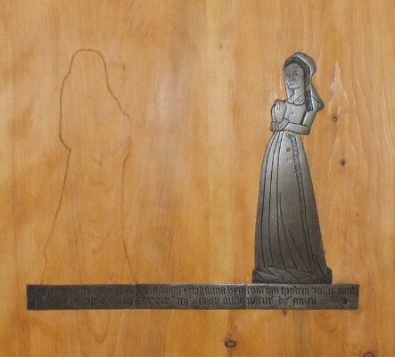 Monumental brass from Monken Hadley church, Barnet, during conservation