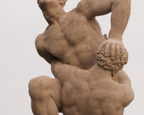 Hercules wrestling Anateus sculpture at Anglesey Abbey after conservation.