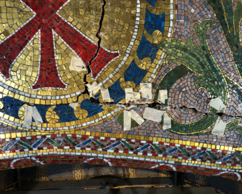 Conserving mosaic at Aston's Sacred Heart Church.
