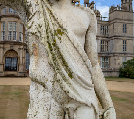 Bacchus statue at Burghley House, during cleaning.