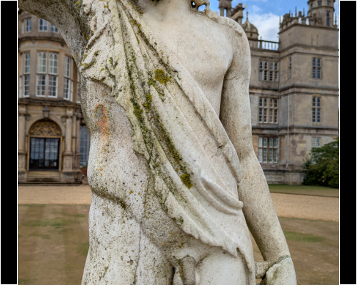 Bacchus statue at Burghley House, during cleaning. Bacchus statue at Burghley House, during cleaning.