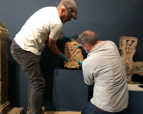 Installation of artefacts transported to Newcastle's Laing Art Gallery, for the Lindisfarne Gospels Exhibition 2022.
