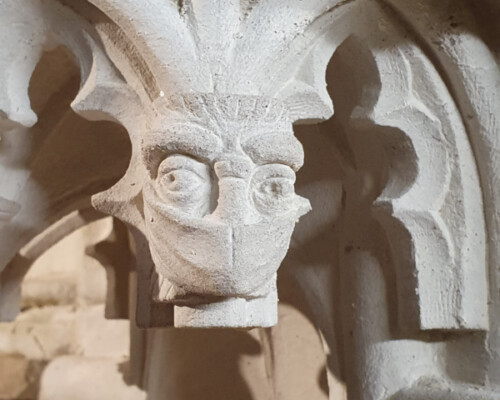 Covid-19 inspired new stone head for St Amphabalus' Shrine in St Albans Cathedral