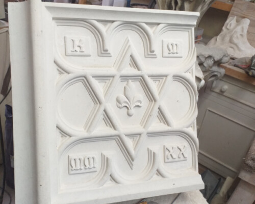 New panel to be installed in the restored St Amphibalus Shrine, St Alban's Cathedral.