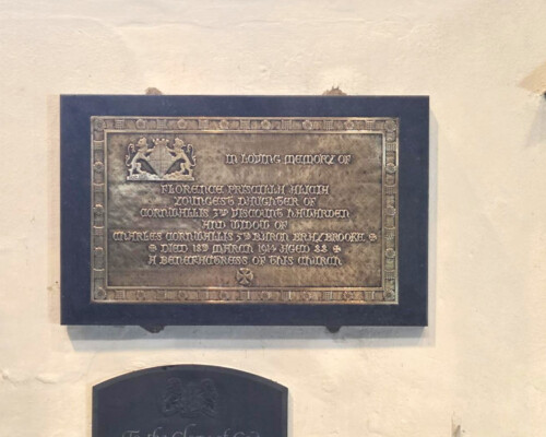 Conserved brass memorial to Florence Cornwallis, from St Mary the Virgin Church, Saffron Walden, Essex